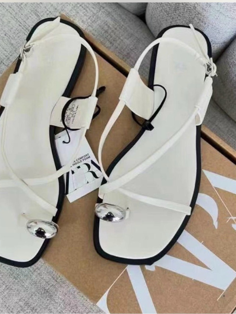 Zara White Strappy Sandals with Silver Toe Accent